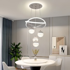[4-Ball LED Pendant Light] Gorgeous, Elegant, High-End, Modern, Simple, Light Luxury, 4-Ball LED Base, Luminous Ring, Adjustable Suspension Line, Electroplating Process, Suitable for Living Room, Bedroom, Study, Corridor, Dining Room, Corridor, Bar, Pendant Light, Hanging Pendant Light, Indoor Pendant Light