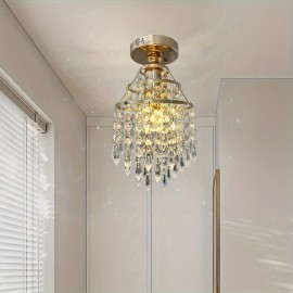 [Halloween & Christmas Decor] 1pc Modern Golden Crystal Chandelier - Semi-Flush Mount Ceiling Light With E27 Bulb Base, Hardwired 110-240V, No Wiring Needed For Bedroom, Balcony, Hallway, Halloween & Christmas Decor, Chandelier For Living Room, Balcony Lighting