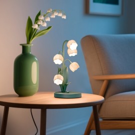 Modern Green Lily-of-the-Valley Table Lamp with Flower-Shaped Shade - Plug-in White Bulb (Compatible with E27), Soft Glow Night Light for Bedroom, Living Room,, Hotels & B&Bs - Glossy Plastic/Metal Bell Lighting Fixture