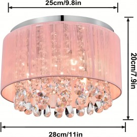 Modern Pink Crystal Chandelier – Elegant Flush Mount Ceiling Fixture with Adjustable Height, Perfect for Living Room, Bedroom, Kitchen & Bathroom, E14 Base (Bulbs Not Included)