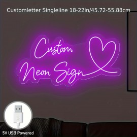 Customized Personalized LED Neon Light - Adjustable Brightness, 18-20 Inches Double Row, Special Love Design, USB-Powered Wall-Mounted Plastic Light for Anniversary, Wedding, Birthday, Valentine'S Day & Easter Decor, Neon Signs for Wall Decor