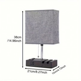 Modern 3-Color Temperature Table Lamp with Dual USB Ports & AC Outlet, Fabric Shade, Built-in Phone Stand, and LED Bulb – Perfect for Bedroom, Living Room, or Office