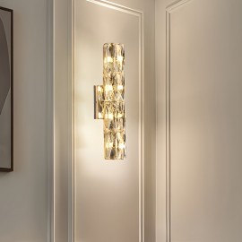[Modern Minimalist LED] Modern Minimalist LED Wall Light | 3-Color Dimmable, Stainless Steel & Crystal Sconce, Semi-Flush Mount for Bedroom, Hallway, Bedside, Hardwired 110-240V, No Battery, Easy Installation, Contemporary Lighting, Sleek Metallic Finish, Wall Light For Living Room, Bedroom, Modern, Crystal Wall Light, Wall Lamp, Room Lamp, Indoor Wall Sconce