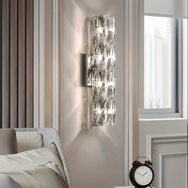 [Modern Minimalist LED] Modern Minimalist LED Wall Light | 3-Color Dimmable, Stainless Steel & Crystal Sconce, Semi-Flush Mount for Bedroom, Hallway, Bedside, Hardwired 110-240V, No Battery, Easy Installation, Contemporary Lighting, Sleek Metallic Finish, Wall Light For Living Room, Bedroom, Modern, Crystal Wall Light, Wall Lamp, Room Lamp, Indoor Wall Sconce