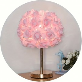 1-in-1 Rose Table Lamp with Dimmable RGB Color Changing (Pink Roses) - USB-Powered Plug-in Bulb, Metal Base & Glossy Dome Shade for Bedroom, Living Room, Weddings, Parties - Decorative Gift for &