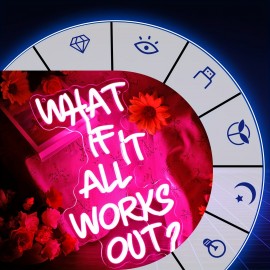 What If It All Works Out? Pink LED Neon Sign - USB Powered Wall Decor for Bedroom, Office, Bar, or Game Room - Adjustable Brightness, Aesthetic Room Lighting with White Lettering on Red Background, Office Ambient Lighting | Playful Wall Art | USB Powered Sign, Neon Signs for Wall Decor