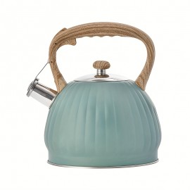 [Blue Pumpkin-Shaped Kettle] 3.5L Blue Pumpkin-Shaped Kettle with Ribbed Design, Stainless Steel, Compatible with Induction & Gas Stoves, Uniform Heating, Easy to Clean, Durable for Home, Bar, Milk Tea Shop Use, Perfect for All Stovetops, No Frequent Boiling Required
