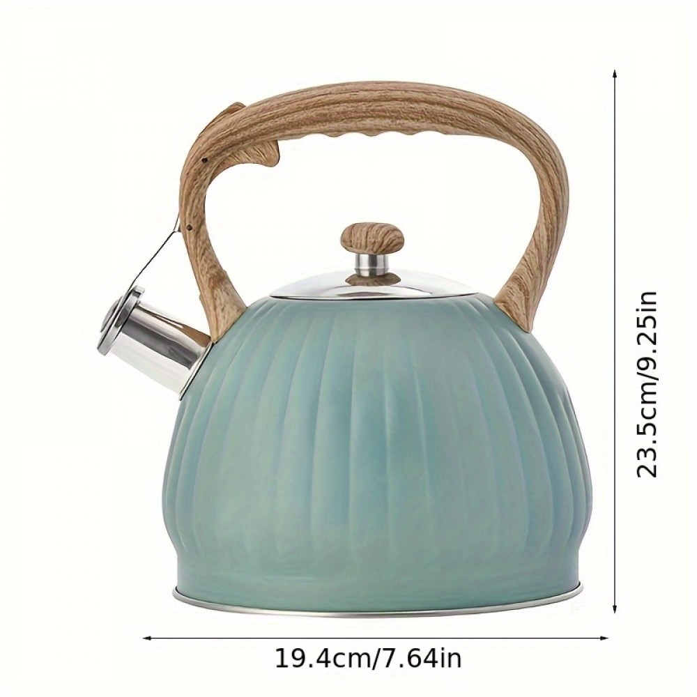 [Blue Pumpkin-Shaped Kettle] 3.5L Blue Pumpkin-Shaped Kettle with Ribbed Design, Stainless Steel, Compatible with Induction & Gas Stoves, Uniform Heating, Easy to Clean, Durable for Home, Bar, Milk Tea Shop Use, Perfect for All Stovetops, No Frequent Boiling Required