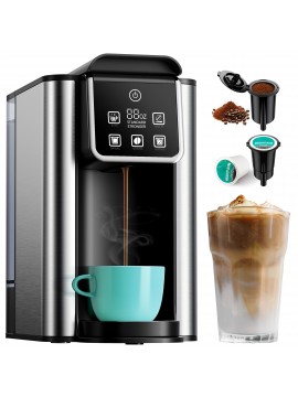 Hot & Iced Coffee Maker with Bold Setting, Single Serve Coffee Maker for K Cup and Grounds, 6-14 Oz Brew Sizes, 50 Oz Removable Water Tank, One Cup Coffee Machine with Reusable Filter, Black