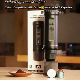 2-in-1 Portable Italian Espresso Machine- 20 Bar (vs 10 Bar Others), 4 Cups/2.2oz, Lightweight & Durable for Camping, Office & Car, Car Coffee, Portable Coffee Maker, Compact Design, Spacesaving Appliance, Reliable Espresso, Coffee Brewer, Mini