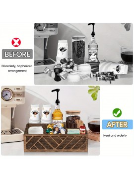 IDUK Coffee Station Organizer - Recycled Wood Coffee Bar Storage with Cup Holders, Compartmentalized Shelves - Space-Saving Countertop Organizer for Kitchen, Office, Cafe - Coffee &itchen Decor