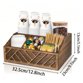 IDUK Coffee Station Organizer - Recycled Wood Coffee Bar Storage with Cup Holders, Compartmentalized Shelves - Space-Saving Countertop Organizer for Kitchen, Office, Cafe - Coffee &itchen Decor
