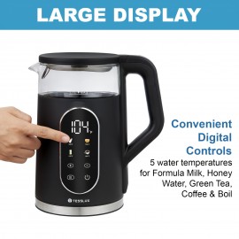 Electric Kettle, 1.7L/ 1500W Water Boiler Heater With Temperature Control, BPA-Free, 4 Preset Heating Programs, Glass Boiling Tea Maker, Black, Camping Must Haves, Kitchen Accessories