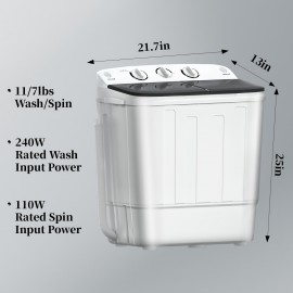 19/22/32lb Capacity Compact Portable Double Drum Washing Machine with Free 10 Hangers & Drying Rod - Heavy-Duty Drum Washer, Energy-Efficient 5-Tier Motor, Space-Saving for Small Loads, Camping, RV, Apartments ( Plug, 110V)