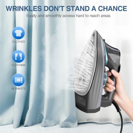 1700-Watt Steam Iron with Digital LED Screen, Ceramic Coated Soleplate, Anti-Drip & Self-Cleaning, 3-Way Auto Shut-Off, 4 Preset Steam & Temperature Settings for Various Fabrics, 300ml Water Tank, Portable Design