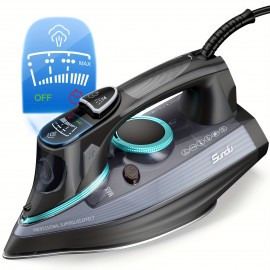 1700-Watt Steam Iron with Digital LED Screen, Ceramic Coated Soleplate, Anti-Drip & Self-Cleaning, 3-Way Auto Shut-Off, 4 Preset Steam & Temperature Settings for Various Fabrics, 300ml Water Tank, Portable Design