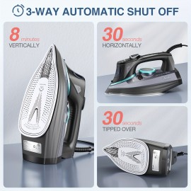 1700-Watt Steam Iron with Digital LED Screen, Ceramic Coated Soleplate, Anti-Drip & Self-Cleaning, 3-Way Auto Shut-Off, 4 Preset Steam & Temperature Settings for Various Fabrics, 300ml Water Tank, Portable Design