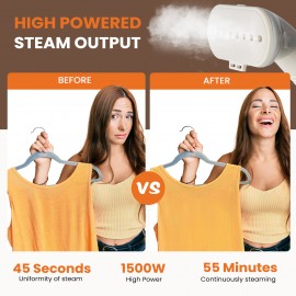 1500W Powerful Garment Steamer for Clothes Standing, Clothes Steamer Standing with Wheels, 1.7L Water Tank for 55 Min Continuous Steaming, Professional Wrinkle Remover Heats in 45 Seconds