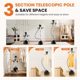 1500W Powerful Garment Steamer for Clothes Standing, Clothes Steamer Standing with Wheels, 1.7L Water Tank for 55 Min Continuous Steaming, Professional Wrinkle Remover Heats in 45 Seconds