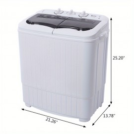 360 Twin Tub Washing Machine 15.8lbs Capacity Self-draining- 110V Semi-Automatic Portable Washer For Apartments/ Dorms/ RVs - Corrugated Tub & Bottom Drain Design, Gray Compact Laundry Unit