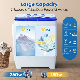 Portable Washing Machine Twin Tub - 28lbs Compact Washer(18lbs) And Dryer(10lbs) Combo with Drain Pump - Mini Laundry Machine for Apartments, Dorms, RVs, And Camping, Small Space Appliance, Lightweight Washerdryer, Spacesaving Design, Reliable
