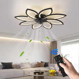 1pc Modern LED Semi-Recessed Ceiling Fan Light - Adjustable Brightness, 3 Color Options, 6 Speeds, Silent Motor, Remote Control, Decorative Lighting for Hotel, Living Room and Bedroom