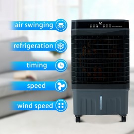 Evaporative Air Cooler with Remote Control, 3-Speed Fan, 12H Timer, Oscillation & Natural Wind Mode, Ice Making - Energy-Efficient Cooling System, Quiet Operation, for Home, Office, Bedroom, Living Room - Compatible with, Ideal for Rooms up to 300 Sq.Ft, Home Comfort, Contemporary Fan, Reliable Construction, Adjustable Speeds, Home Users