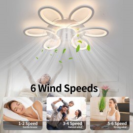 1pc, Remote Control LED Ceiling Fan with Light, Flower Shaped Ceiling Fan Light, 3 Light Colors, Dimmable Modern Low Profile Recessed Ceiling Fan Suitable for Kitchen, Bedroom, Commercial Lighting Suitable for Living Room, Dining Room, Coffee Shop, Shopping Mall, Very Suitable for Summer