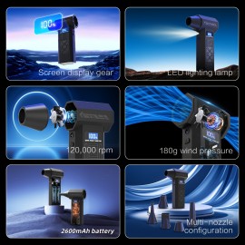 Multifunctional Portable Cooling Fan, High-Speed Turbojet Fan - 4-Speed Adjustable, Includes multiple accessories, digital battery indicator, USB-C Rechargeable - Suitable for Personal Cooling, Car Snow Removal, Dust Blowing, and Vehicle Cleaning., Fan with Cooling Effect, Rechargeable Handheld Fan, Waist Cooling Fan, Compact Design, Efficient Airflow, Durable Construction, Outdoor Enthusiasts, Office Workers