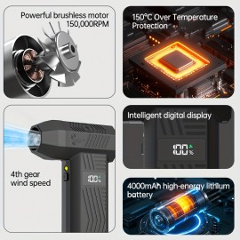 Turbo Fan, Compressed Air Duster, Violent Fan - 150000RPM Electric Air Duster for Cleaning Keyboard&PC 4 Gears Adjustable Rechargeable Cordless Jet Dry Blower Air Blower for Car and Home