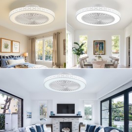 20-Inch Modern LED Ceiling Fan with Adjustable Light (3000K-6500K), Embedded Installation Design, Reversible Airflow for Enhanced Circulation – Ideal for Office, Study, Bedroom, and Indoor Spaces