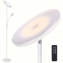 2-Way LED Floor Lamp with Remote & Touch Control, 27W/2300LM Main Light & 7W/350LM Reading Light, 4 Adjustable Color Temperatures (5000K-100% Brightness), Metal Standing Lamps for Home & Office
