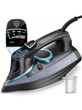 1700-Watt Steam Iron with Digital LED Screen, Ceramic Coated Soleplate, Anti-Drip & Self-Cleaning, 3-Way Auto Shut-Off, 4 Preset Steam & Temperature Settings for Various Fabrics, 300ml Water Tank, Portable Design