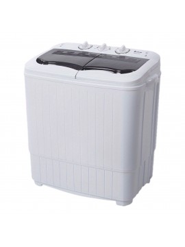 360 Twin Tub Washing Machine 15.8lbs Capacity Self-draining- 110V Semi-Automatic Portable Washer For Apartments/ Dorms/ RVs - Corrugated Tub & Bottom Drain Design, Gray Compact Laundry Unit